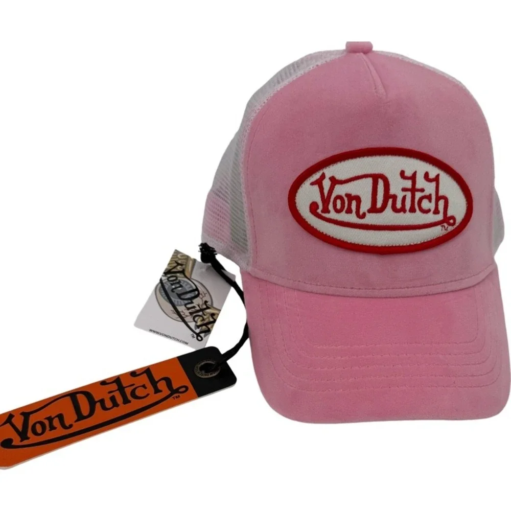 VON DUTCH NEW OS Trucker Hat Pink Velvet Velour Mesh Snapback Y2K Retro Logo